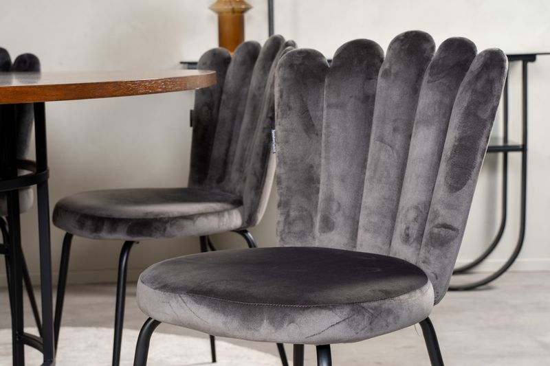 Venture Home Limhamn & Copenhagen 6 st Matstolar Grå + Runt Matbord ⌀140 Brun