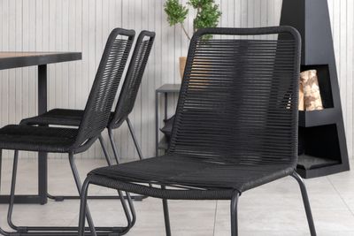 Venture Home Khung & Lindos Rektangulärt Matbord 200 x 100 Natur + 6 st Matstolar Svart