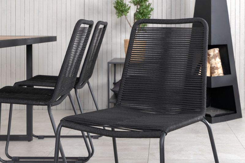 Venture Home Khung & Lindos Rektangulärt Matbord 200 x 100 Natur + 6 st Matstolar Svart