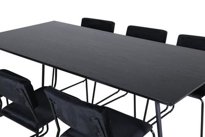 Venture Home Kenth & Petra 6 st Matstolar Svart + Rektangulärt Matbord 190 x 90 Svart