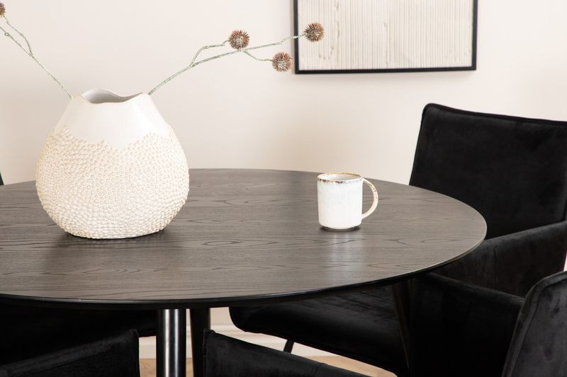 Venture Home Petra & Dipp 4 st Matstolar Svart + Runt Matbord ⌀115 Svart