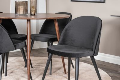 Venture Home Plaza & Velvet Runt Matbord ⌀100 Valnöt + 4 st Matstolar Svart