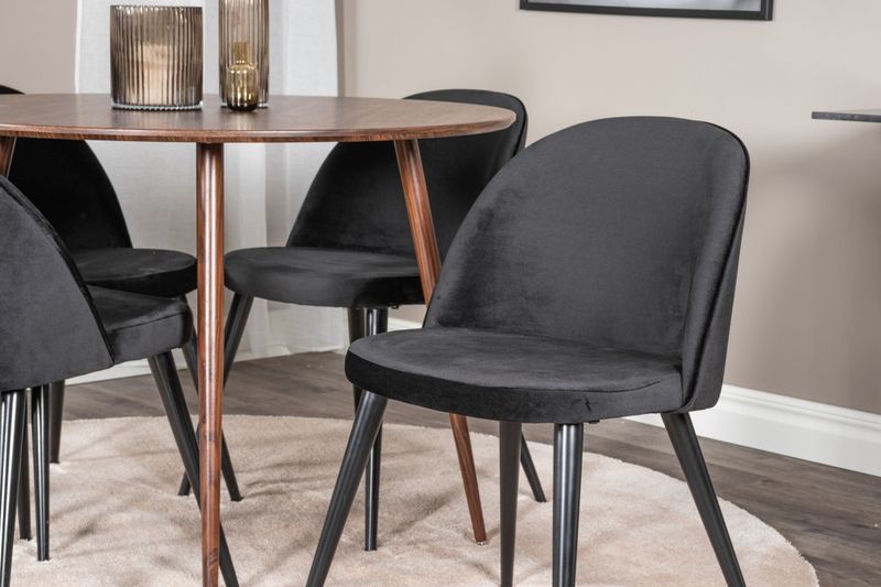 Venture Home Plaza & Velvet Runt Matbord ⌀100 Valnöt + 4 st Matstolar Svart