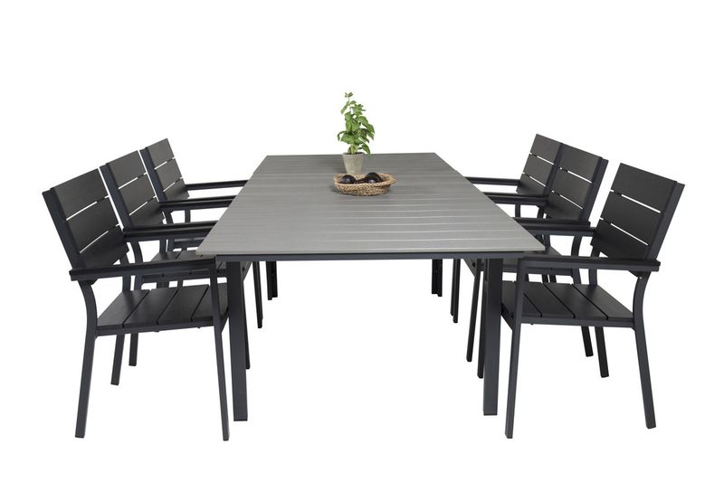 Venture Home Levels Rektangulärt Matbord 160 x 100 Svart + Matstolar 6-pack Svart