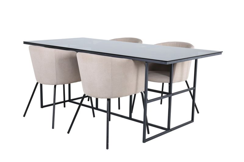 Venture Home Berit & Leif 4 st Matstolar Beige + Rektangulärt Matbord 200 x 90 Svart
