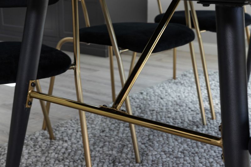 Venture Home Arrow & Gold 6 st Matstolar Svart + Rektangulärt Matbord 180 x 85 Svart