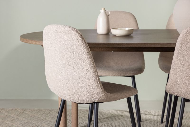 Venture Home Polar & Andy 4 st Matstolar Beige + Ovalt Matbord 180 x 90 Natur