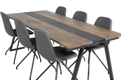 Venture Home Jakarta & Polar Rektangulärt Matbord 200 x 90 Svart + 6 st Matstolar Svart