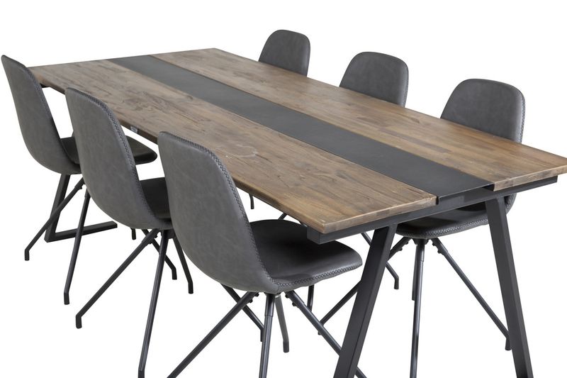 Venture Home Jakarta & Polar Rektangulärt Matbord 200 x 90 Svart + 6 st Matstolar Svart