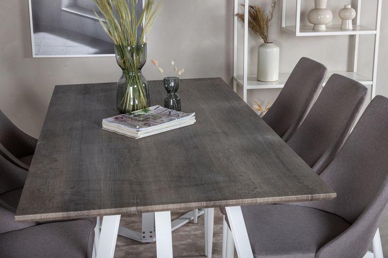 Venture Home Leone & Marina 6 st Matstolar Grå + Rektangulärt Matbord 180 x 90 Grå