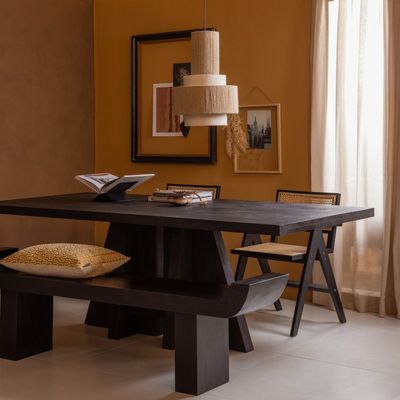 WOOOD KEAN Matbord med Centerben i Mangoträ Svart 220x100CM