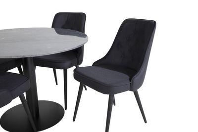 Venture Home Estelle & Velvet Deluxe Runt Matbord ⌀106 Mörkgrå + 4 st Matstolar Svart