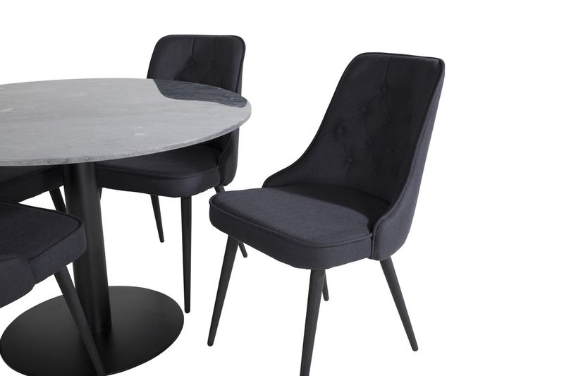 Venture Home Estelle & Velvet Deluxe Runt Matbord ⌀106 Mörkgrå + 4 st Matstolar Svart
