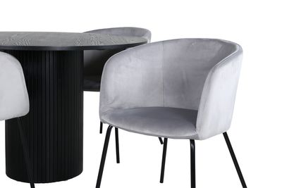 Venture Home Berit & Bianca 4 st Matstolar Grå + Runt Matbord ⌀110 Svart