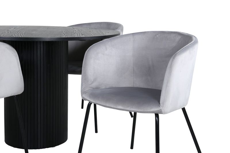 Venture Home Berit & Bianca 4 st Matstolar Grå + Runt Matbord ⌀110 Svart