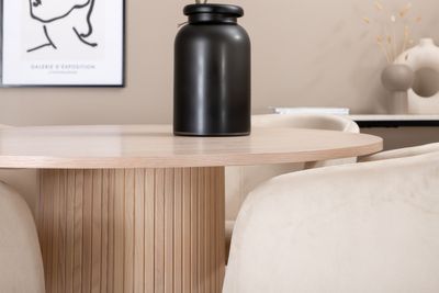 Venture Home Berit & Bianca 4 st Matstolar Beige + Runt Matbord ⌀110 Vitputsad