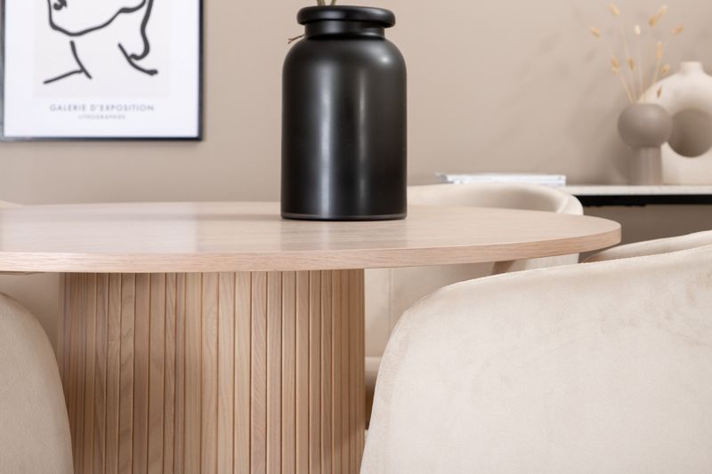 Venture Home Berit & Bianca 4 st Matstolar Beige + Runt Matbord ⌀110 Vitputsad