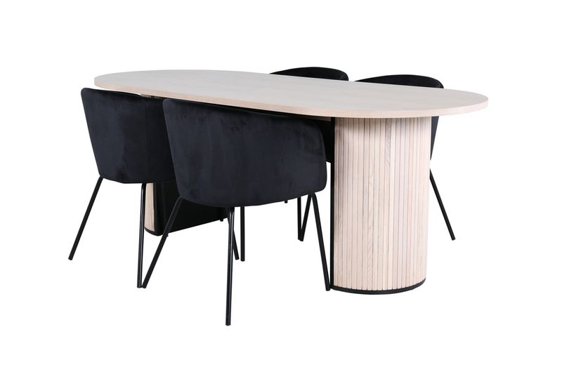 Venture Home Berit & Bianca 4 st Matstolar Svart + Ovalt Matbord 200 x 90 Vitputsad