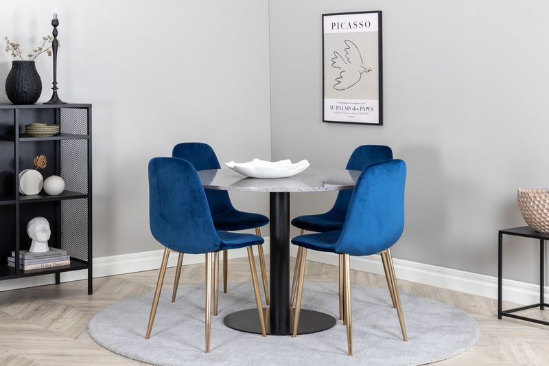 Venture Home Razzia & Polar Runt Matbord ⌀106 Grå + 4 st Matstolar Blå