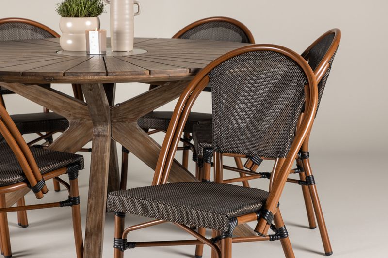 Venture Home Rosario & Guarda Runt Matbord ⌀140 Brun + 6 st Caféstolar Svart