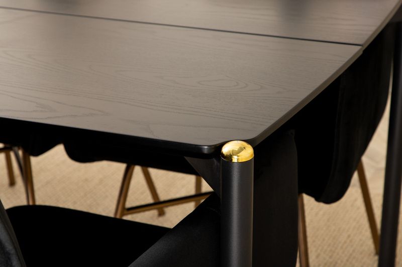 Venture Home Pelle & Petra Rektangulärt Matbord 190 x 90 Svart + 6 st Matstolar Svart