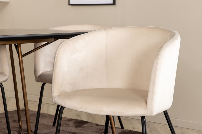 Venture Home Berit & Petra 6 st Matstolar Beige + Rektangulärt Matbord 190 x 90 Svart