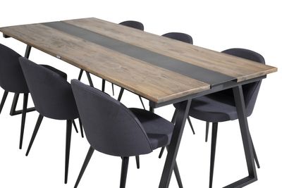 Venture Home Jakarta & Velvet Rektangulärt Matbord 200 x 90 Svart + 6 st Matstolar Svart