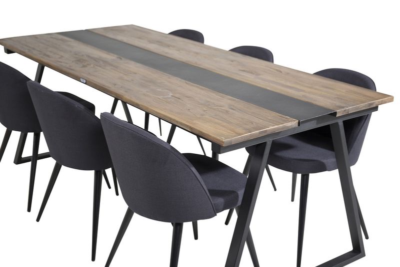 Venture Home Jakarta & Velvet Rektangulärt Matbord 200 x 90 Svart + 6 st Matstolar Svart