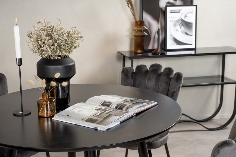 Venture Home Limhamn & Plaza 4 st Matstolar Grå + Runt Matbord ⌀100 Svart