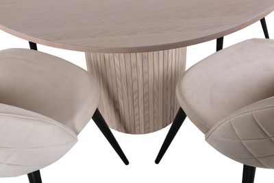Venture Home Bianca & Velvet Runt Matbord ⌀110 Vitputsad + 4 st Matstolar Beige