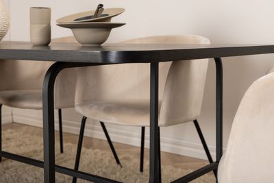 Venture Home Berit & Uno 6 st Matstolar Beige + Rektangulärt Matbord 200 x 90 Svart