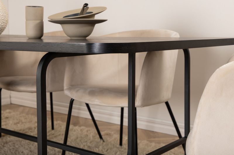 Venture Home Berit & Uno 6 st Matstolar Beige + Rektangulärt Matbord 200 x 90 Svart