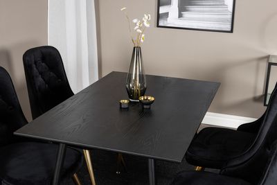 Venture Home Dipp & Velvet Deluxe Rektangulärt Matbord 120 x 85 Svart + 4 st Matstolar Svart