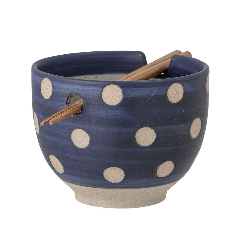 Bloomingville Masami Skål med Ätpinnar 13 cm, Blå, Stengods, 12-pack