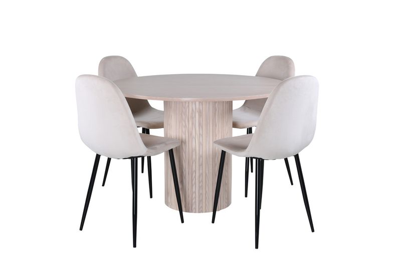 Venture Home Bianca & Polar Runt Matbord ⌀110 Vitputsad + 4 st Matstolar Beige