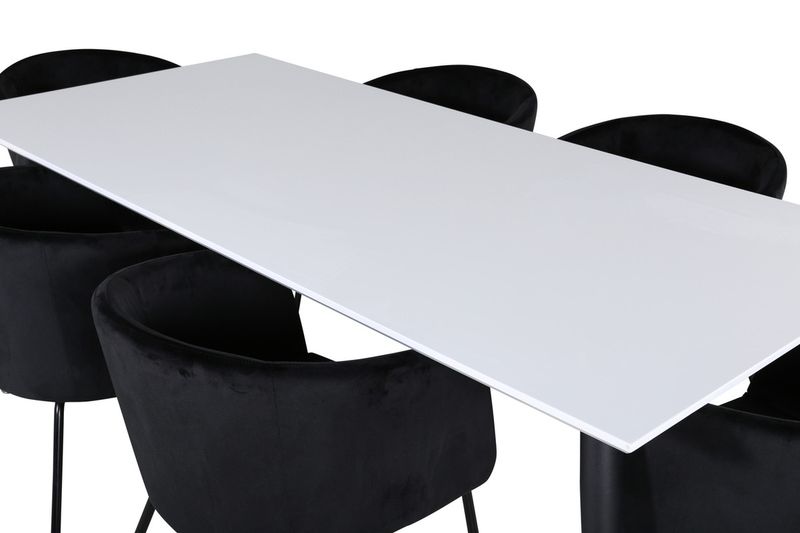 Venture Home Berit & Jimmy 6 st Matstolar Svart + Rektangulärt Matbord 195 x 90 Vit