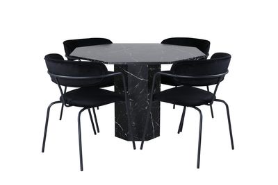Venture Home Arrow & Marbs 4 st Matstolar Svart + Runt Matbord ⌀110 Svart
