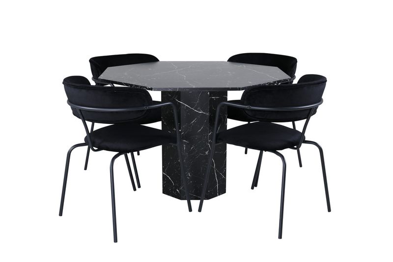 Venture Home Arrow & Marbs 4 st Matstolar Svart + Runt Matbord ⌀110 Svart