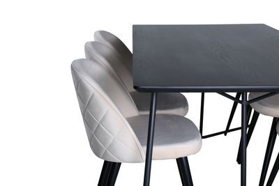 Venture Home Petra & Velvet Rektangulärt Matbord 190 x 90 Svart + 6 st Matstolar Beige