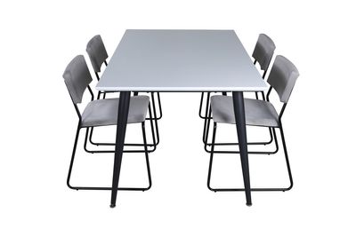 Venture Home Jimmy & Kenth Rektangulärt Matbord 150 x 90 Vit + 4 st Matstolar Grå