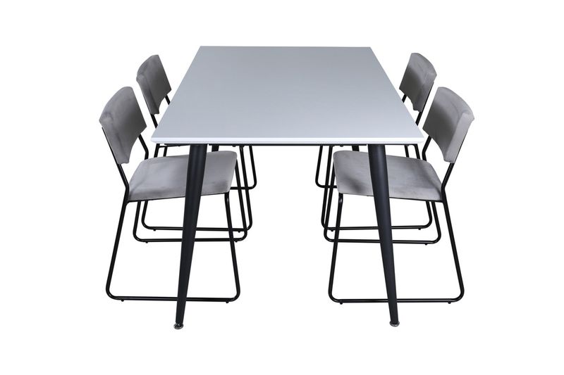 Venture Home Jimmy & Kenth Rektangulärt Matbord 150 x 90 Vit + 4 st Matstolar Grå