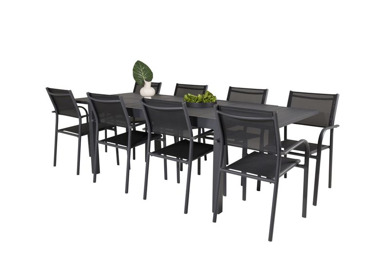 Venture Home Santorini & Marbella Matstolar 8-pack Svart + Rektangulärt Matbord 160 x 100 Svart