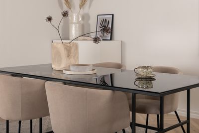 Venture Home Berit & Leif 4 st Matstolar Beige + Rektangulärt Matbord 200 x 90 Svart