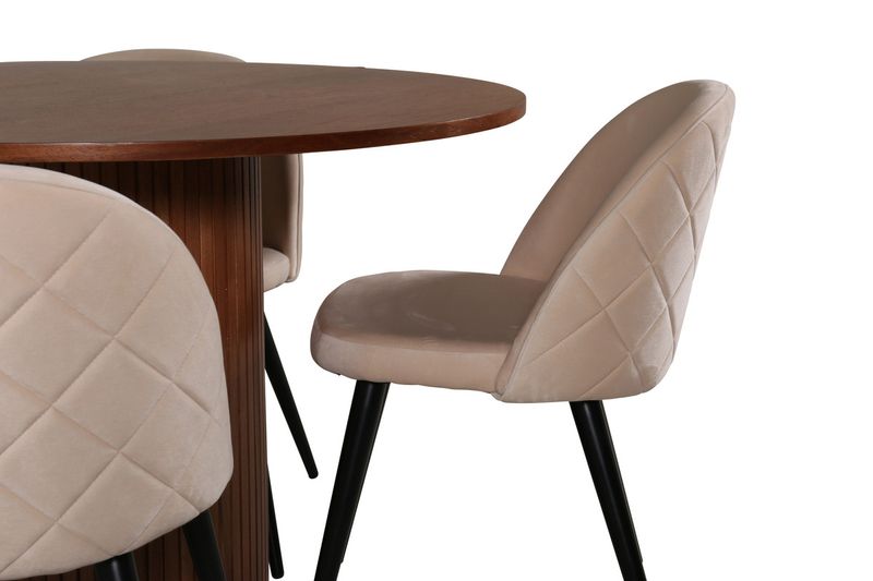 Venture Home Bianca & Velvet Runt Matbord ⌀110 Valnöt + 4 st Matstolar Beige