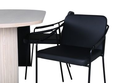 Venture Home Tvist & Bianca Matstolar 4-pack Svart + Ovala Matbord 200 x 90 Vitputsad