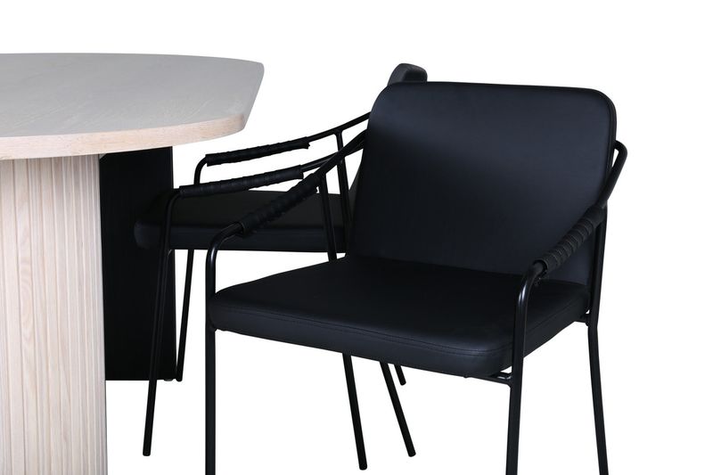 Venture Home Tvist & Bianca Matstolar 4-pack Svart + Ovala Matbord 200 x 90 Vitputsad