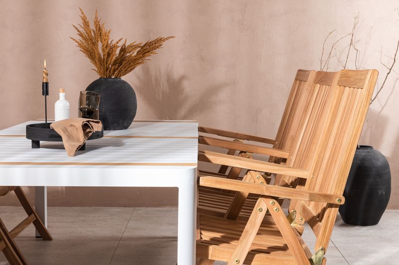 Venture Home Togo & Kenya Rektangulärt Matbord 200 x 100 Vit + 6 st Positionsstolar Natur