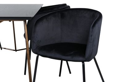 Venture Home Berit & Petra 6 st Matstolar Svart + Rektangulärt Matbord 190 x 90 Svart