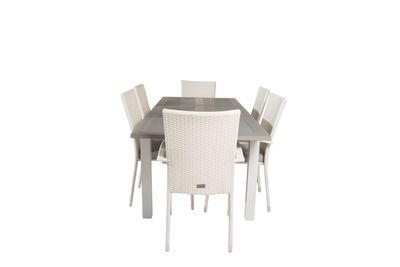 Venture Home Albany & Anna Rektangulärt Matbord 152 x 90 Vit + Matstolar 6-pack Vit