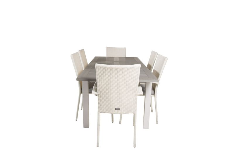 Venture Home Albany & Anna Rektangulärt Matbord 152 x 90 Vit + Matstolar 6-pack Vit